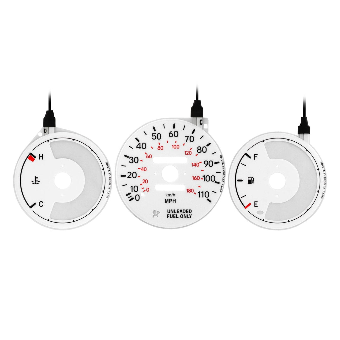 1993 - 1997 Toyota Corolla White Face Blue/Green Glow Gauge Face for Instrument Cluster