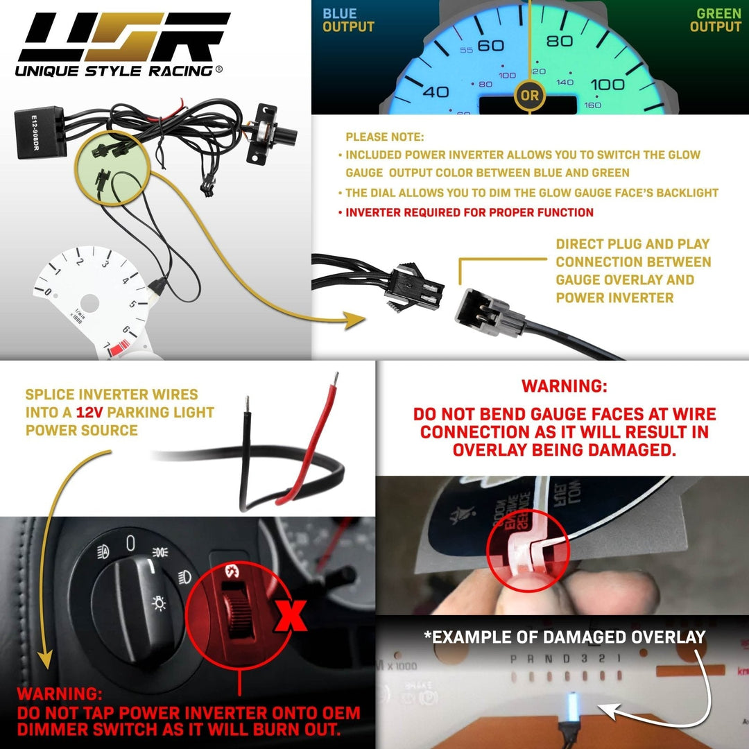 1993 - 1997 Toyota Corolla White Face Blue/Green Glow Gauge Face for Instrument Cluster
