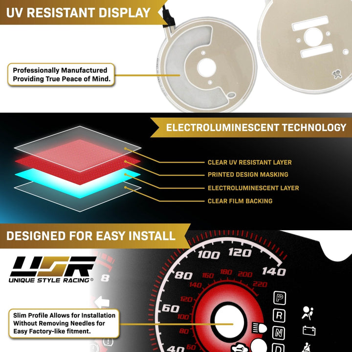 1993 - 1997 Toyota Corolla White Face Blue/Green Glow Gauge Face for Instrument Cluster