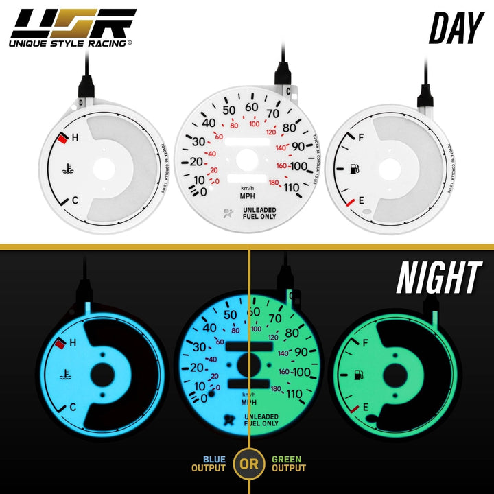 1993 - 1997 Toyota Corolla White Face Blue/Green Glow Gauge Face for Instrument Cluster