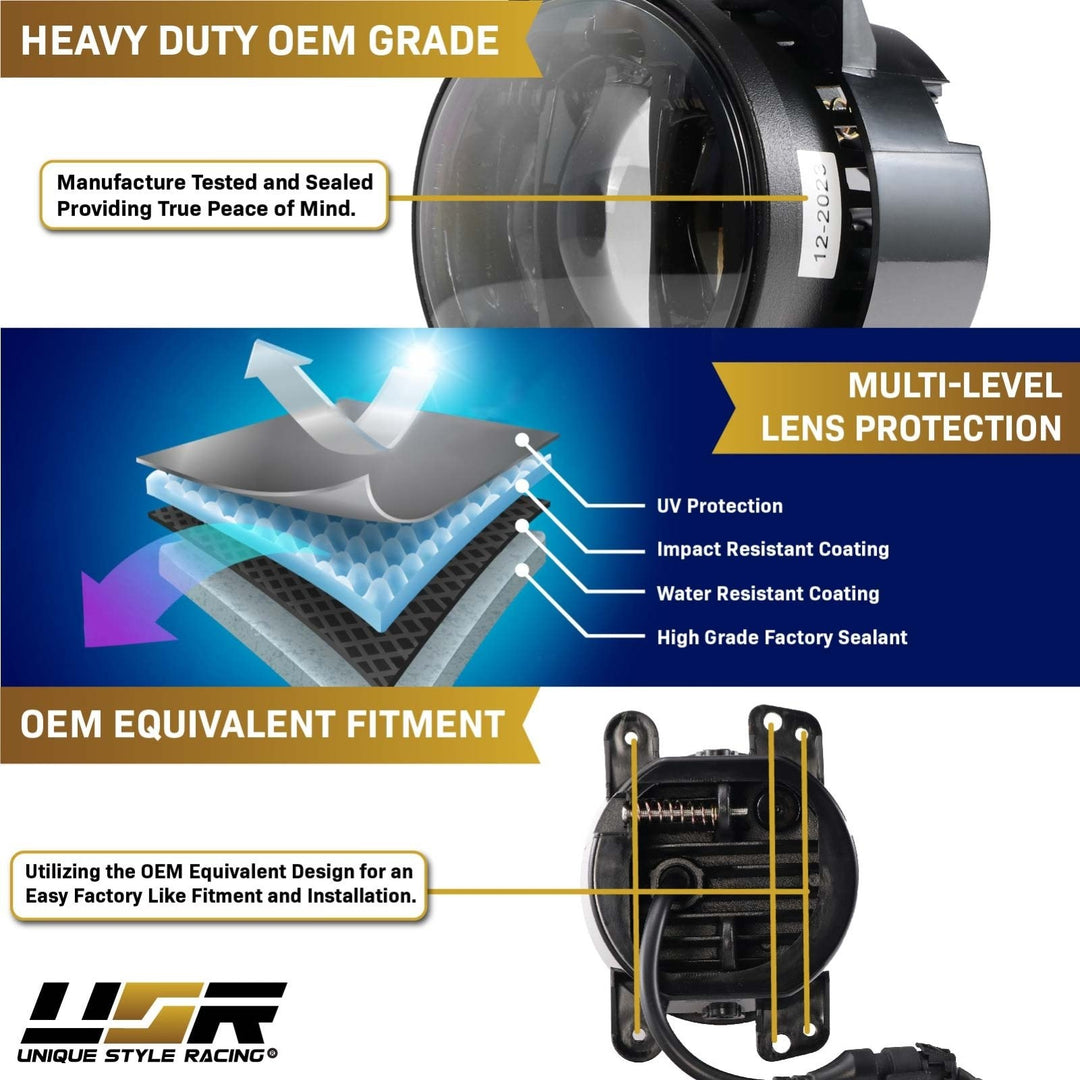 2007 - 2009 Jeep Wrangler JK Black Housing LED Projector Fog Lights