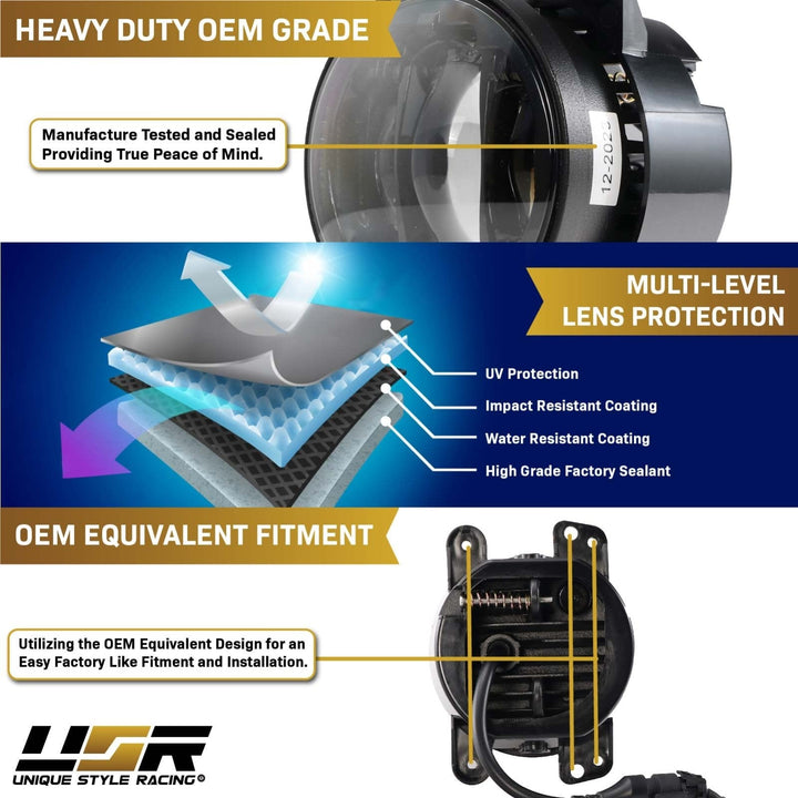 2007 - 2009 Jeep Wrangler JK Black Housing LED Projector Fog Lights