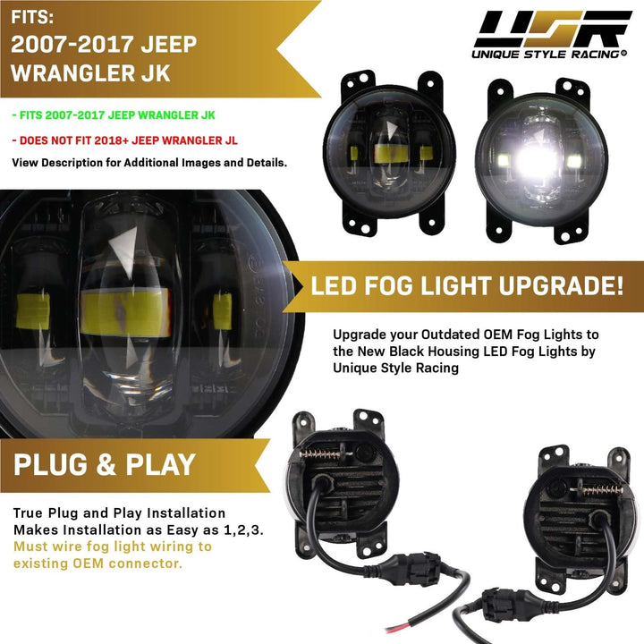 2007 - 2009 Jeep Wrangler JK Black Housing LED Projector Fog Lights