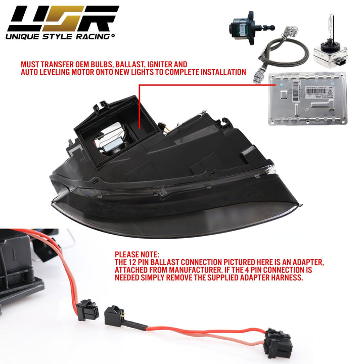 2002 - 2005 Audi A4/S4 Black Housing Headlight W/ Clear Corner Xenon HID Model