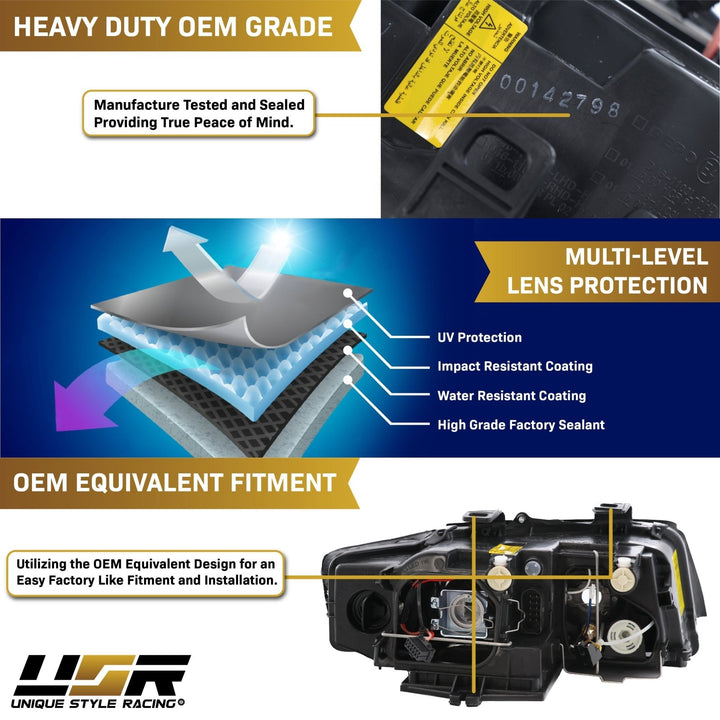 2002 - 2005 Audi A4/S4 Black Housing Headlight W/ Clear Corner Xenon HID Model