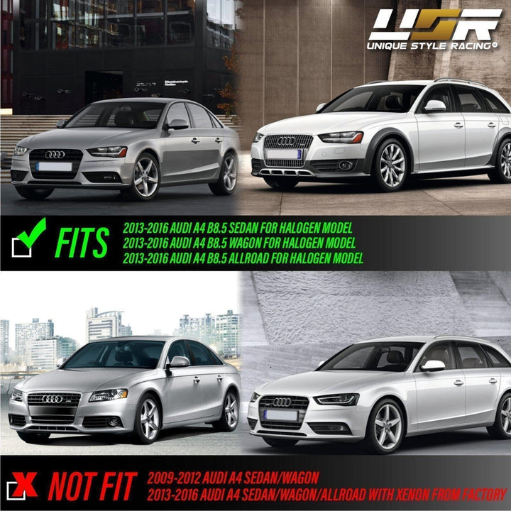 2013 - 2016 Audi A4 B8 Sedan / Wagon Black Housing LED DRL S4 Projector Style Headlights