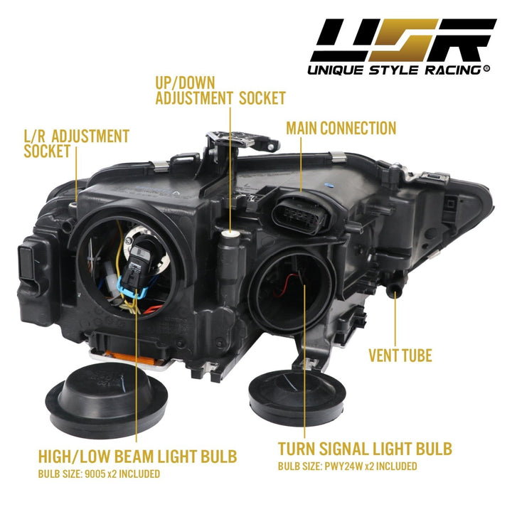 2013 - 2016 Audi A4 B8 Sedan / Wagon Black Housing LED DRL S4 Projector Style Headlights