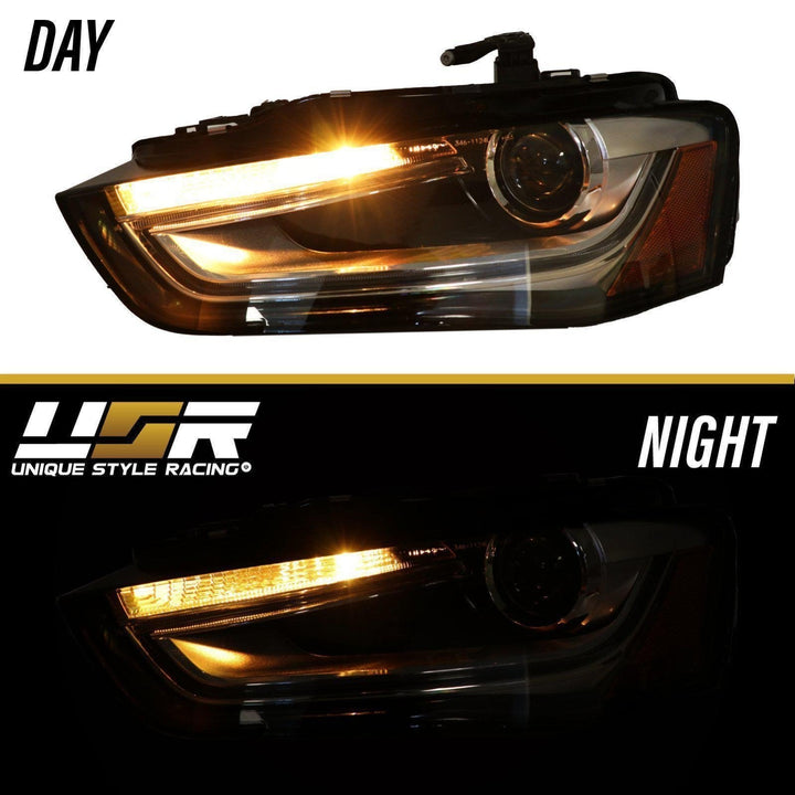 2013 - 2016 Audi A4 B8 Sedan / Wagon Black Housing LED DRL S4 Projector Style Headlights