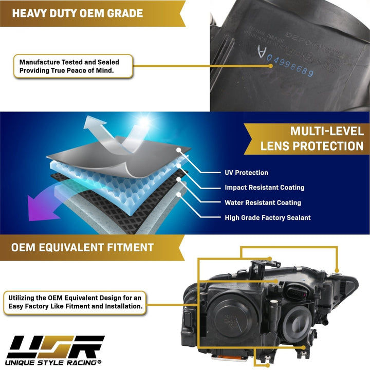 2013 - 2016 Audi A4 B8 Sedan / Wagon Black Housing LED DRL S4 Projector Style Headlights