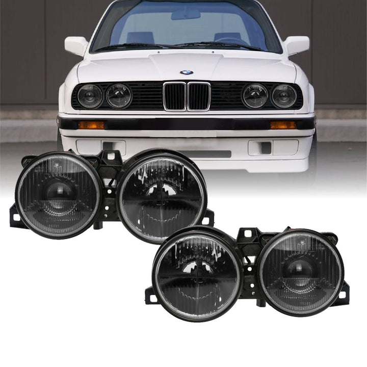 1984 - 1991 BMW E30 3 Series Euro Smiley Cross Hair Projector Glass Lens Headlights