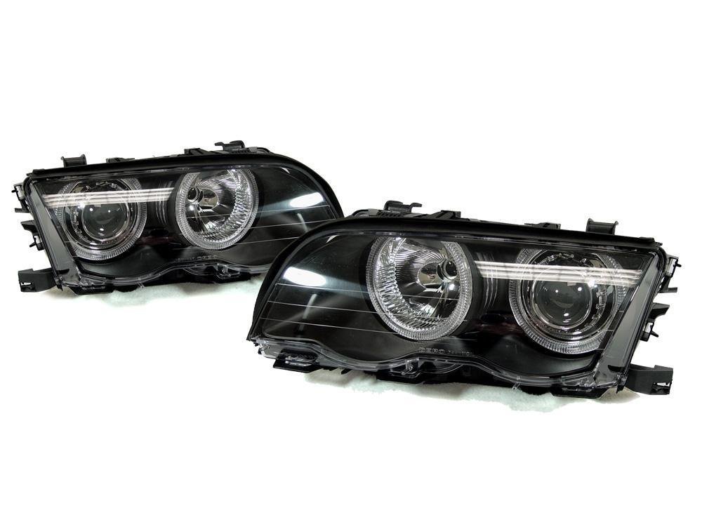 1992 - 2001 BMW 3 Series E46 4D Sedan / 5D Wagon Angel Eye Projector Headlight with Optional UHP LED Halo Rings For Factory Halogen Models