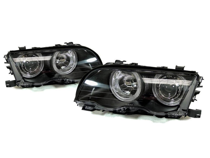 1992 - 2001 BMW 3 Series E46 4D Sedan / 5D Wagon Angel Eye Projector Headlight with Optional UHP LED Halo Rings For Factory Halogen Models