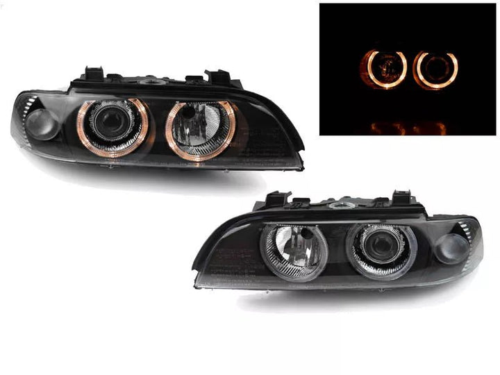 1997 - 2000 BMW E39 5 Series Angel Eye Halo Projector Headlight W/ Optional LED Ring For Factory Halogen Models