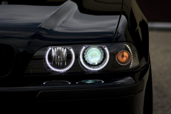 1997 - 2000 BMW E39 5 Series Angel Eye Halo Projector Headlight W/ Optional LED Ring For Factory Halogen Models