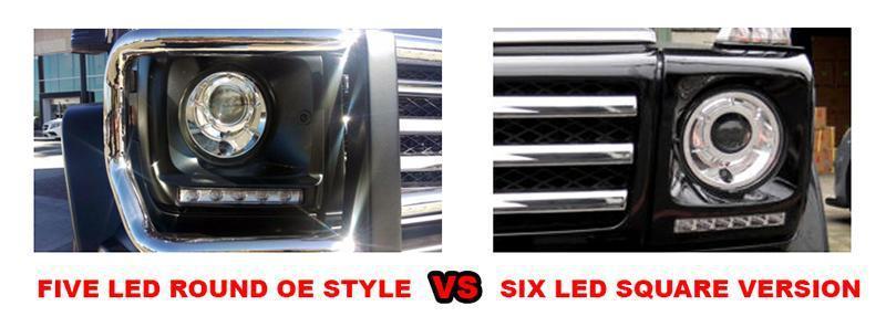 1990 - 2014 Mercedes G Class Wagon W463 / W463 G63 Style 5 Round LED Painted Headlight Bezel with LED DRL Daytime Running Light