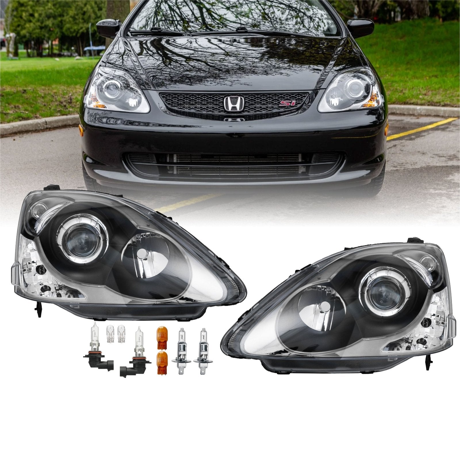 2002-2005 Honda Civic 3D Si / HB / EP3 DM Black Housing Clear Lens