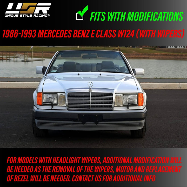 1986 - 1993 Mercedes Benz W124 E Class Euro Headlights with Corner Lights and Wiring Included