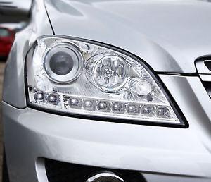 2006 - 2008 Mercedes Benz M Class W164 White LED Strip Chrome or Black Housing Projector Headlight For Stock Halogen Model