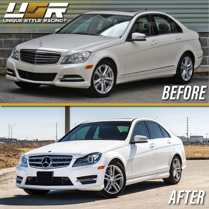 2012 - 2014 Mercedes Benz C Class W204 USR Edition Projector Headlight w/ White LED Strip DRL & Switchback Amber LED Turn Signal Halogen Model