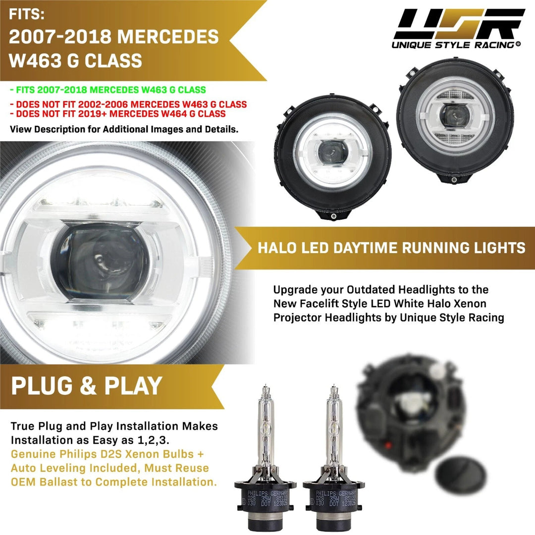 2007 - 2018 Mercedes W463 G Class Wagon W464 Style Halo LED Ring Xenon Headlights
