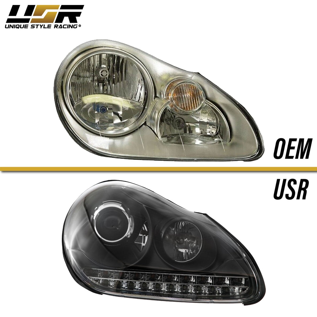 2003 - 2006 Porsche Cayenne 955 9PA Black Projector Headlights For Factory Halogen Models