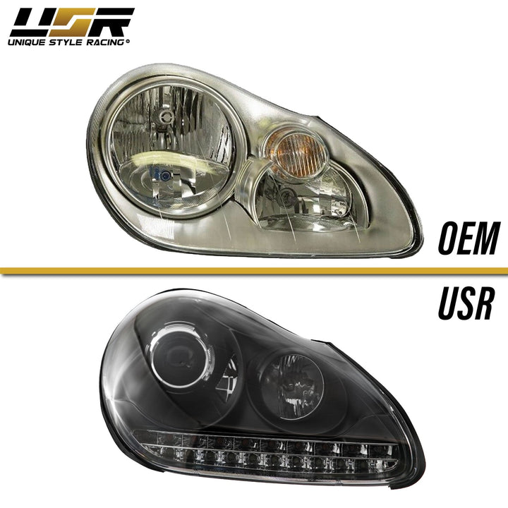 2003 - 2006 Porsche Cayenne 955 9PA Black Projector Headlights For Factory Halogen Models