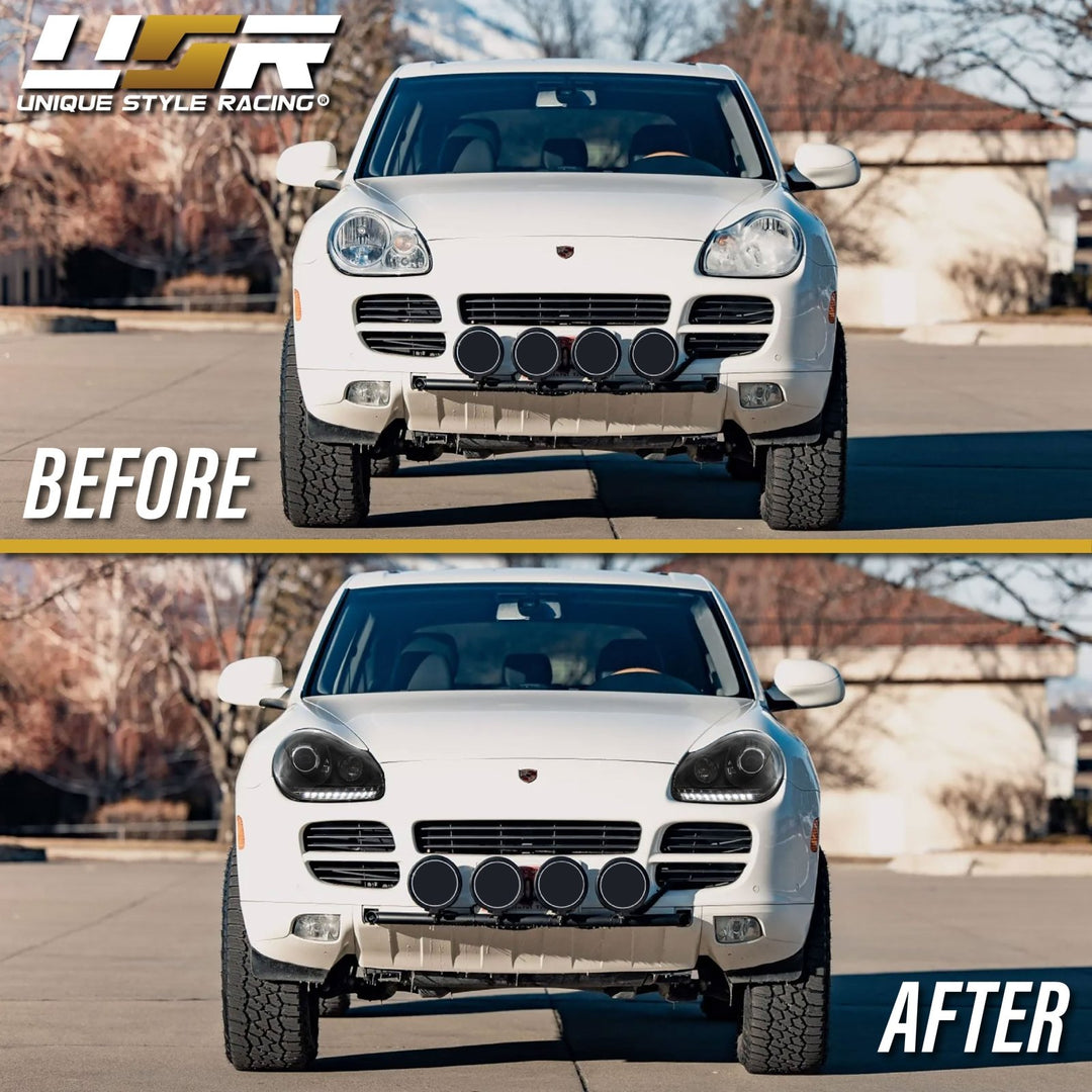 2003 - 2006 Porsche Cayenne 955 9PA Black Projector Headlights For Factory Halogen Models