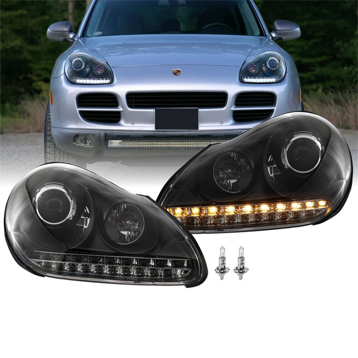 2003 - 2006 Porsche Cayenne 955 9PA Black Projector Headlights For Factory Halogen Models