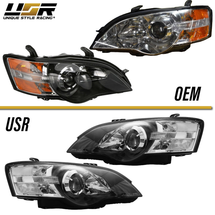 2005 - 2007 Subaru Legacy / Outback JDM Black/Clear Projector Headlights