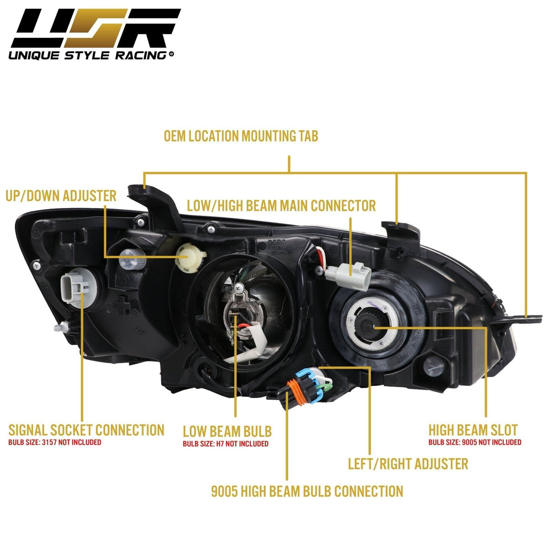 2005 - 2007 Subaru Legacy / Outback JDM Black/Clear Projector Headlights