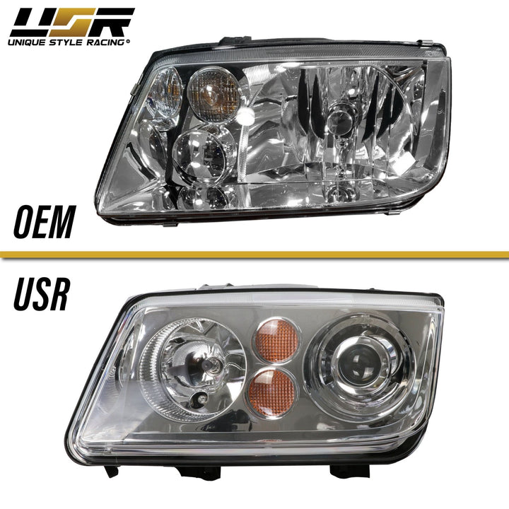 1992 - 2004 VW Jetta 4 IV / Bora Black or Chrome E Code OE Xenon Replica Style Projector Headlights for Halogen Models Only