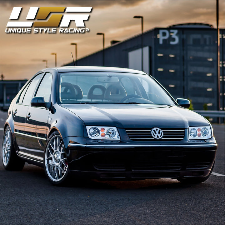 1992 - 2004 VW Jetta 4 IV / Bora Black or Chrome E Code OE Xenon Replica Style Projector Headlights for Halogen Models Only