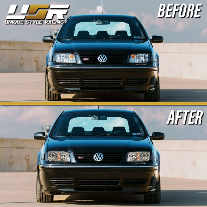1992 - 2004 VW Jetta 4 IV / Bora Black or Chrome E Code OE Xenon Replica Style Projector Headlights for Halogen Models Only