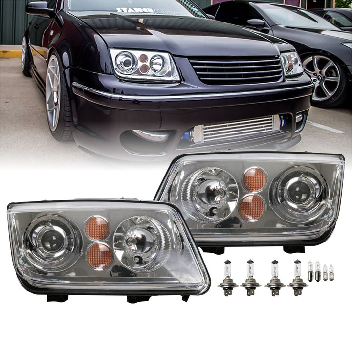 1992 - 2004 VW Jetta 4 IV / Bora Black or Chrome E Code OE Xenon Replica Style Projector Headlights for Halogen Models Only
