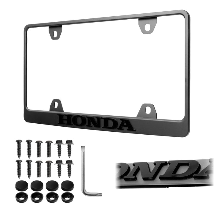 Honda Stealth Black Powder Coat License Plate Frame with 3D Raised Letters