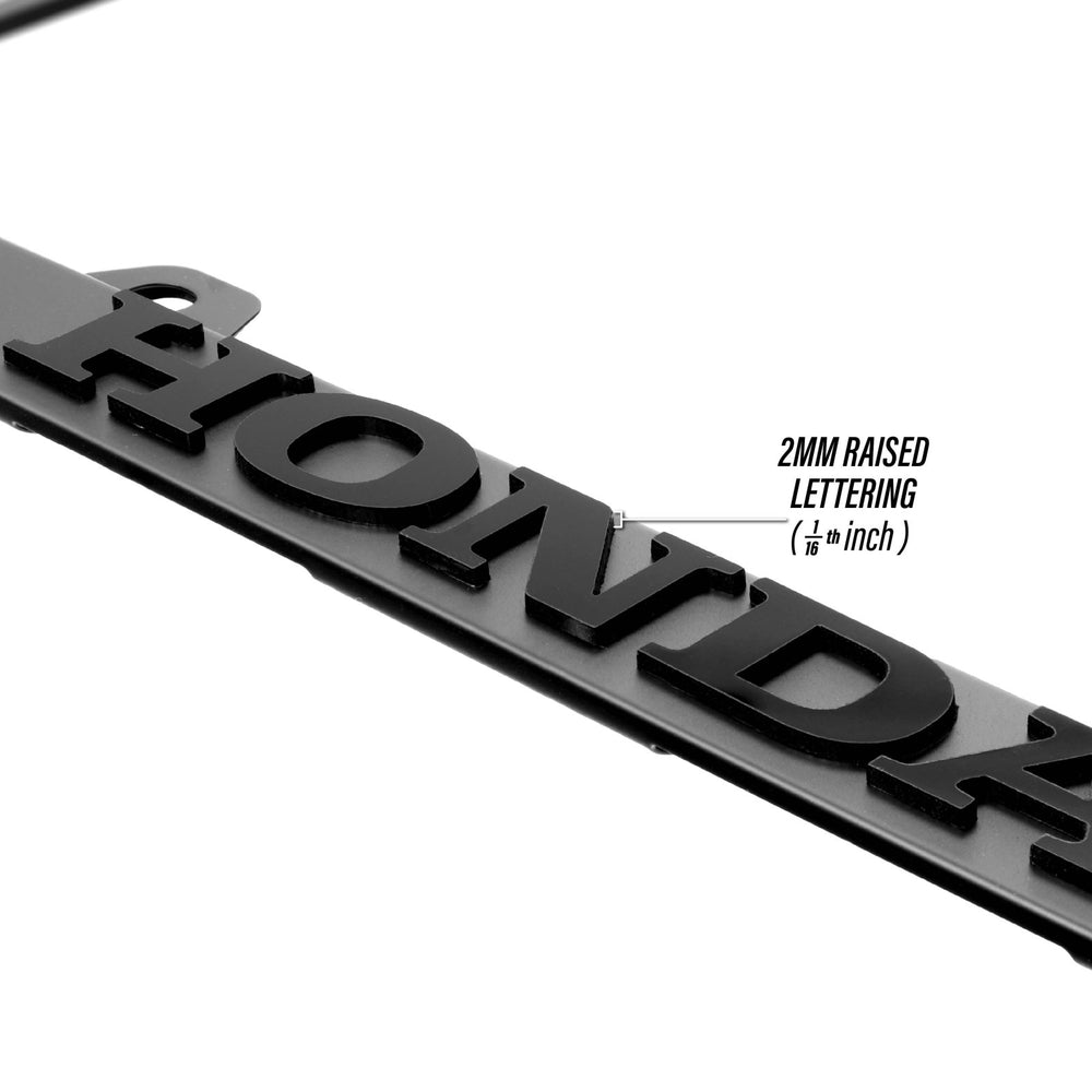 Honda Stealth Black Powder Coat License Plate Frame with 3D Raised Letters