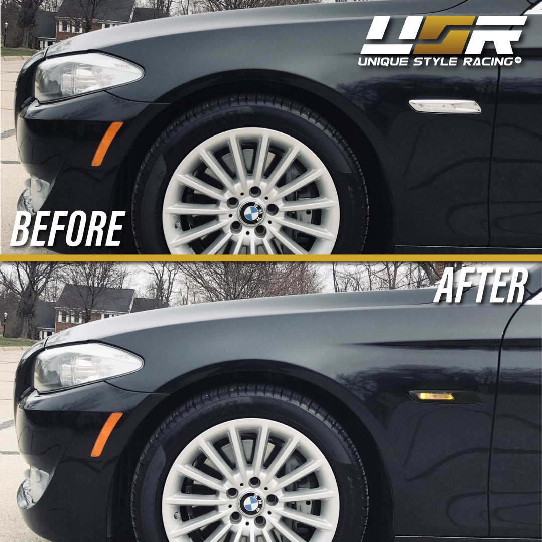 2011 - 2016 BMW 5 Series F10 / F11 Without Park Assist Models Glossy or Matte Black Frame Fender Smoke LED Fender Side Marker Light