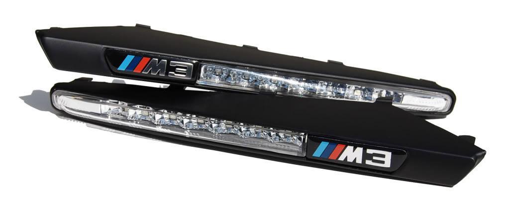 2008 - 2012 BMW 3 Series E90/E92/E93 M3 Clear or Smoke LED Fender Side Grill With Side Marker Light, Optional TriColor / Monochrome Badges