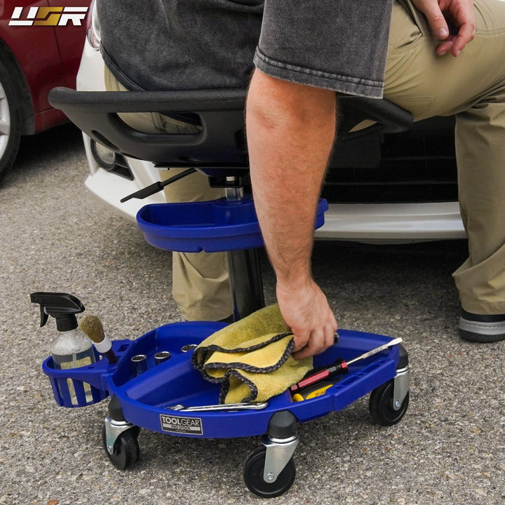 Adjustable Swivel Creeper Garage Seat with Storage Trays