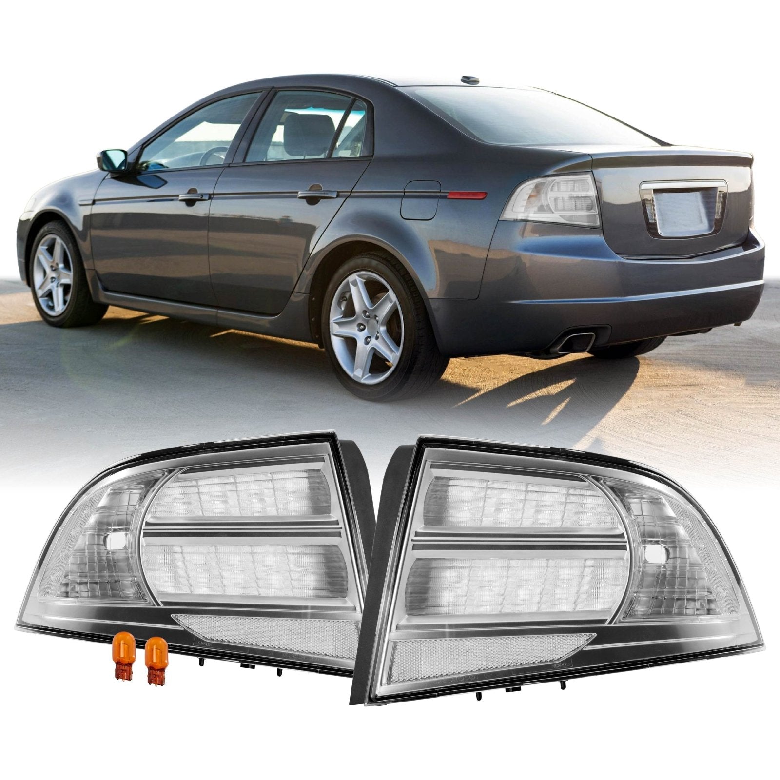 2004-2008 Acura TL All Clear Lens Brushed Chrome Housing Tail
