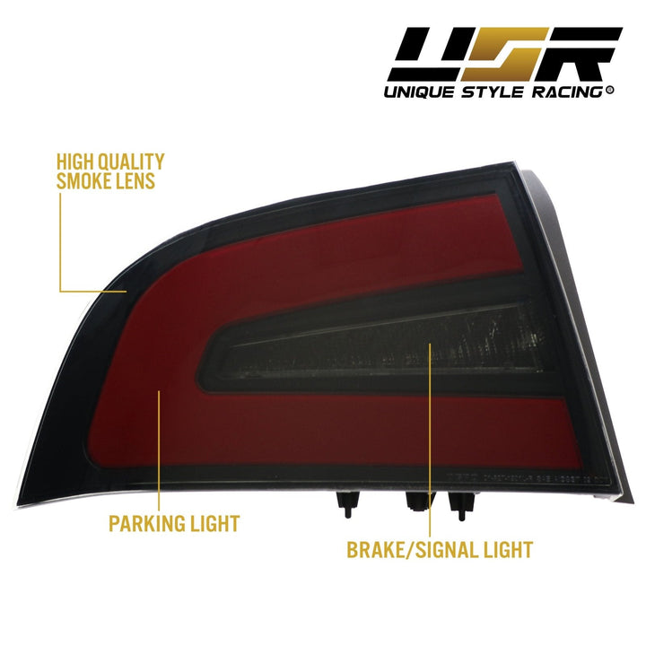 2004 - 2008 Acura TL NSX Style Black Housing Smoke Lens Red Diffuser LED Light Bar Tail Light