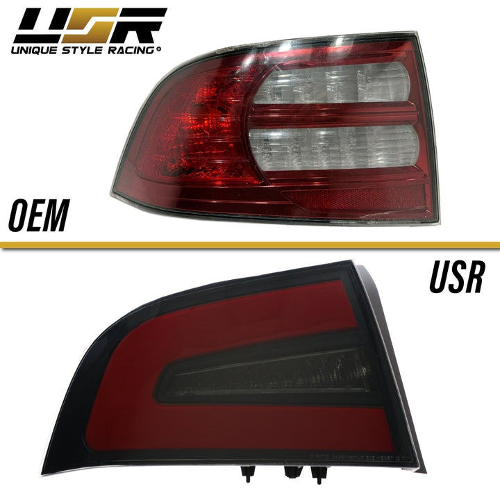 2004 - 2008 Acura TL NSX Style Black Housing Smoke Lens Red Diffuser LED Light Bar Tail Light