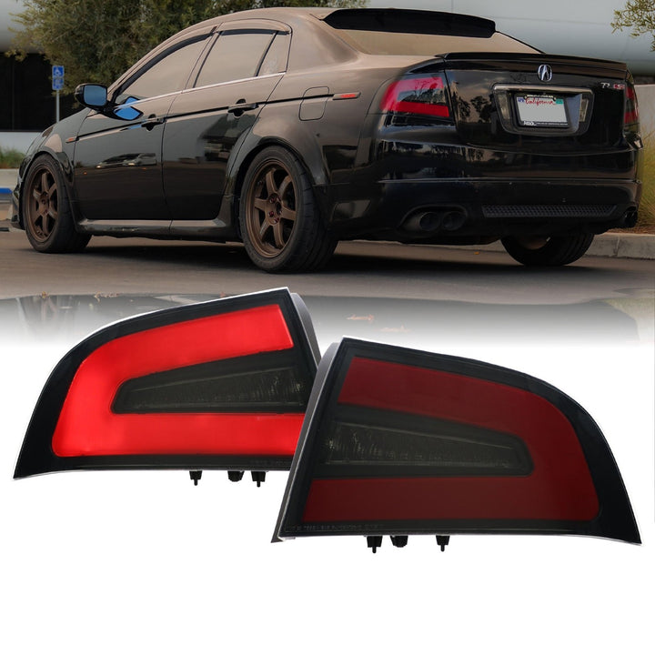 2004 - 2008 Acura TL NSX Style Black Housing Smoke Lens Red Diffuser LED Light Bar Tail Light