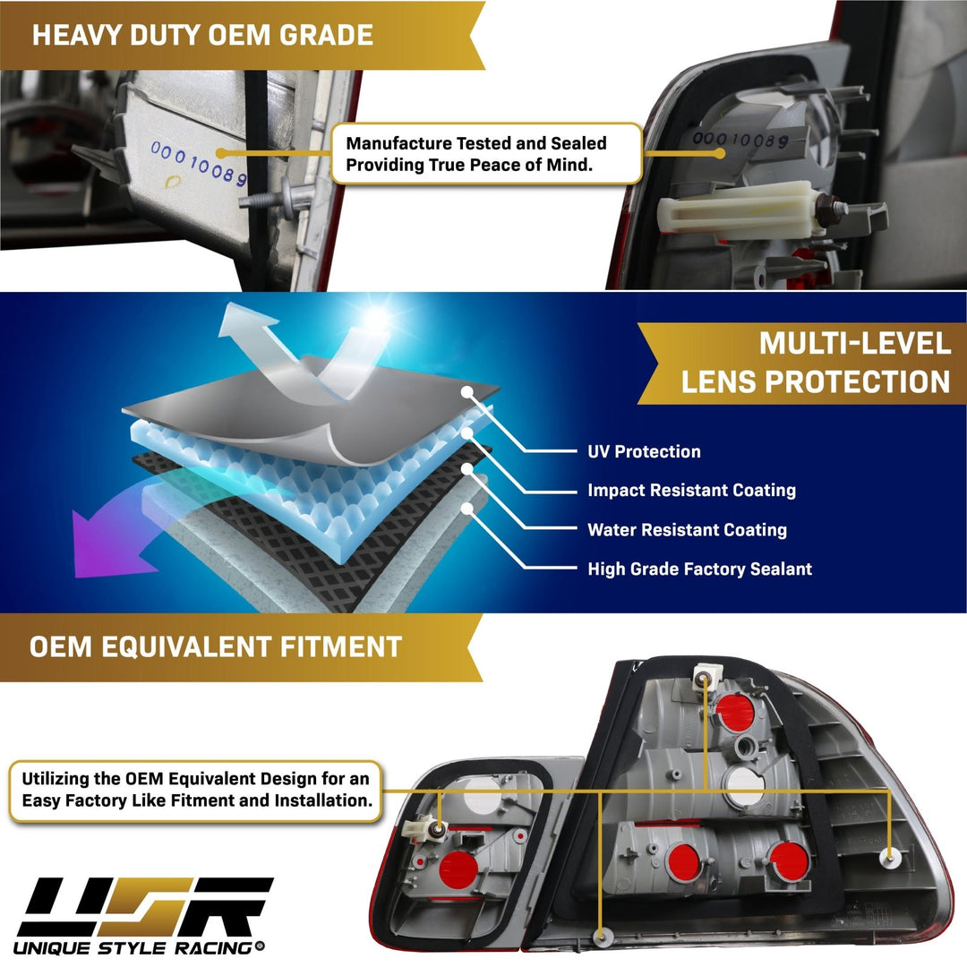 2002-2005 BMW 3 Series E46 4D Sedan Euro OEM Style Red/Clear or Red/Smoke Tail Light
#lens-color_red-clear-lens