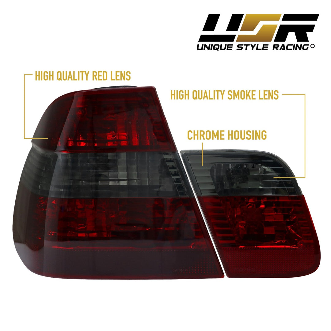 2002-2005 BMW 3 Series E46 4D Sedan Euro OEM Style Red/Clear or Red/Smoke Tail Light
#lens-color_red-smoke-lens