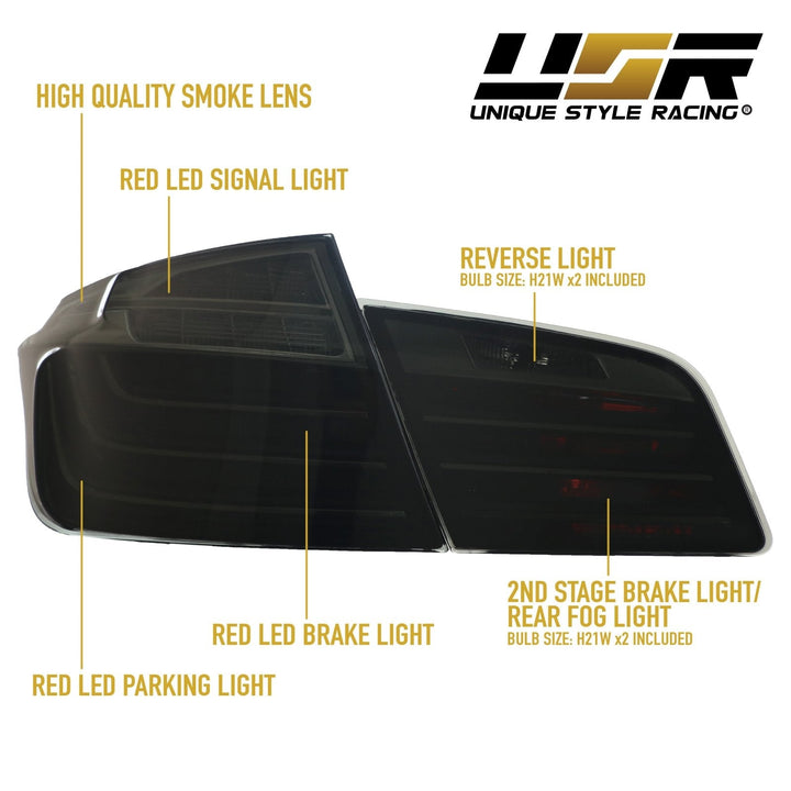 2011 - 2016 BMW F10 5 Series 4D Sedan OEM LCI Blackline Style Smoke Lens LED Tail Light