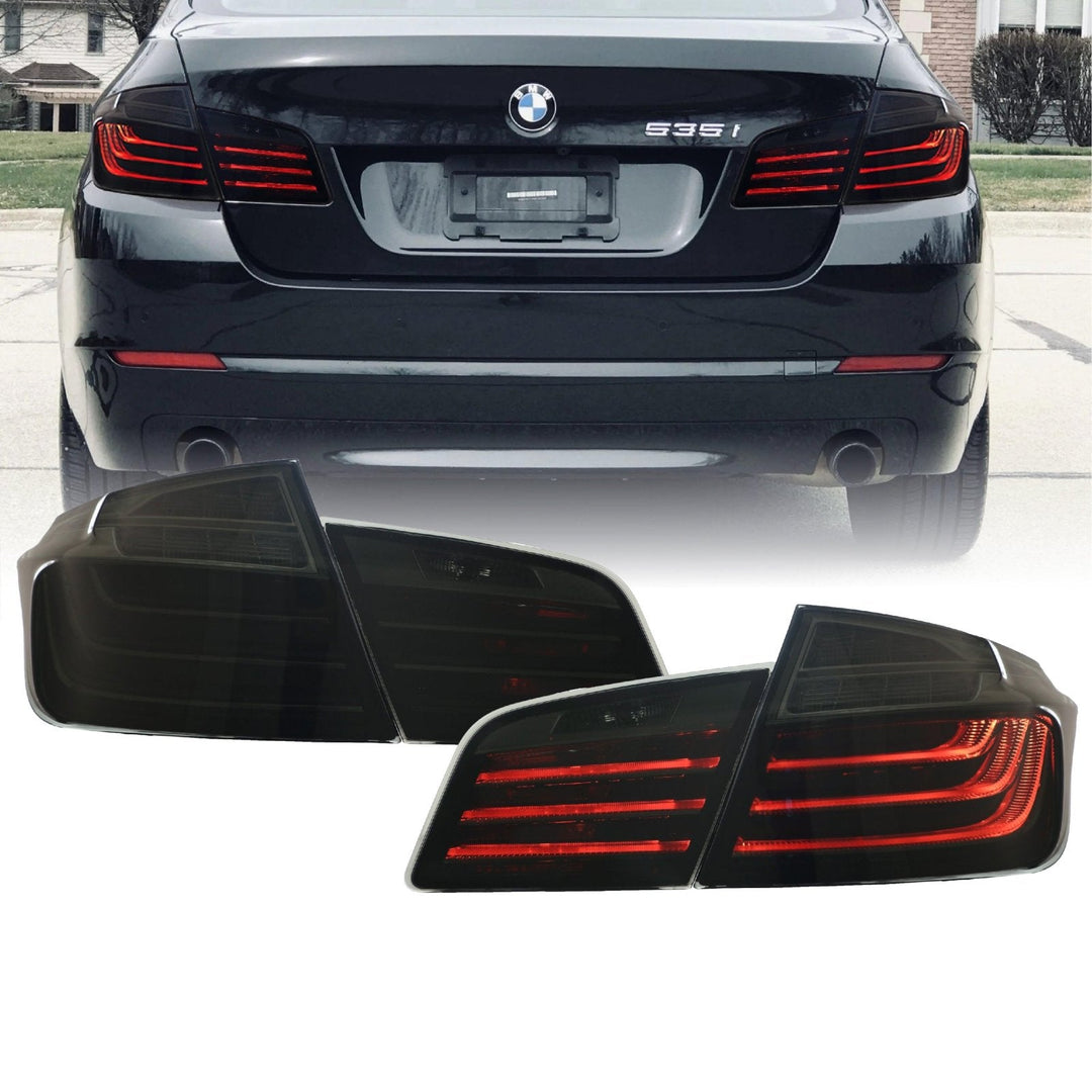 2011 - 2016 BMW F10 5 Series 4D Sedan OEM LCI Blackline Style Smoke Lens LED Tail Light