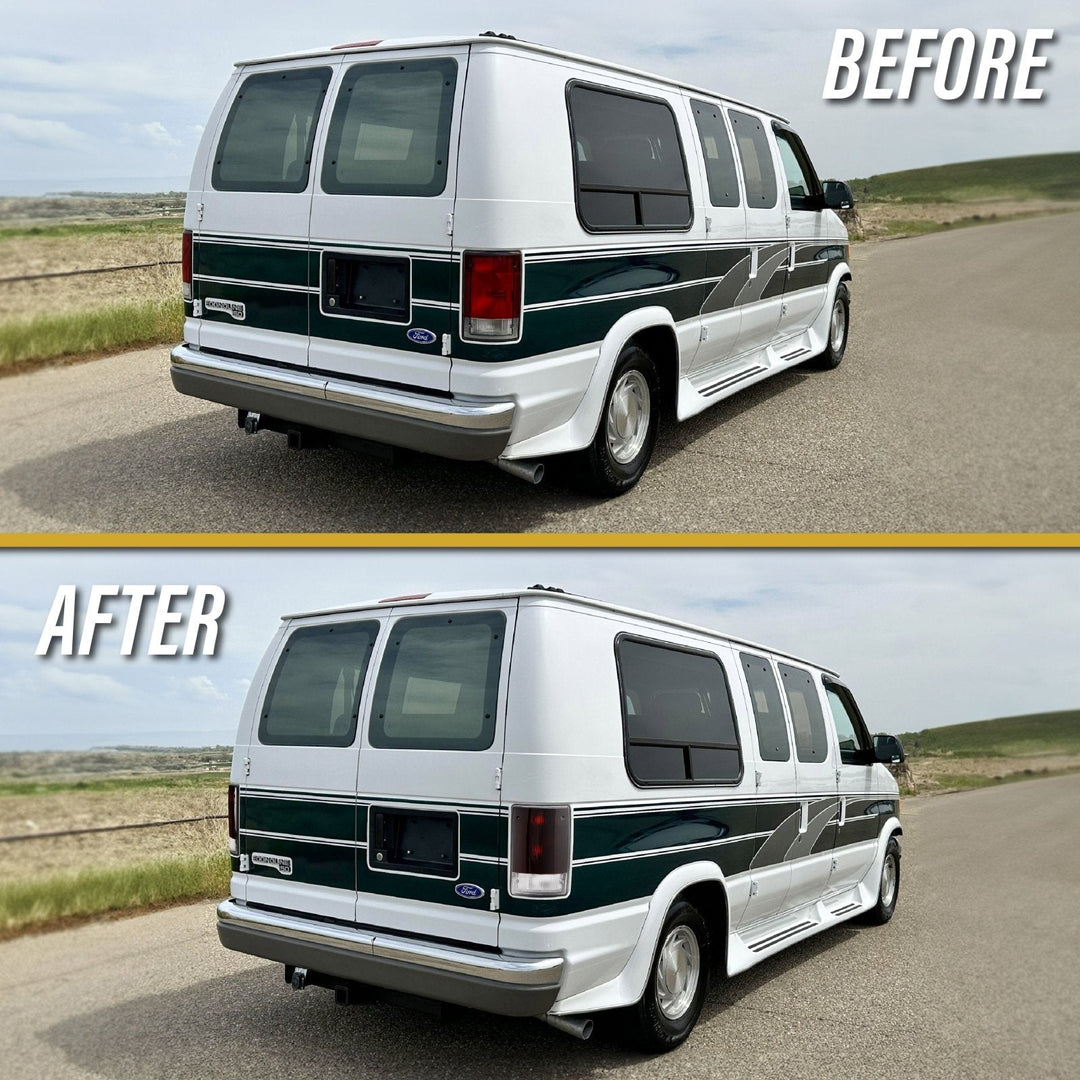 1992 - 2014 Ford Econoline Van E - 150 / E - 250 / E - 350 & 2000 - 2005 Ford Excursion Dark Red Smoke Lens Tail Lights