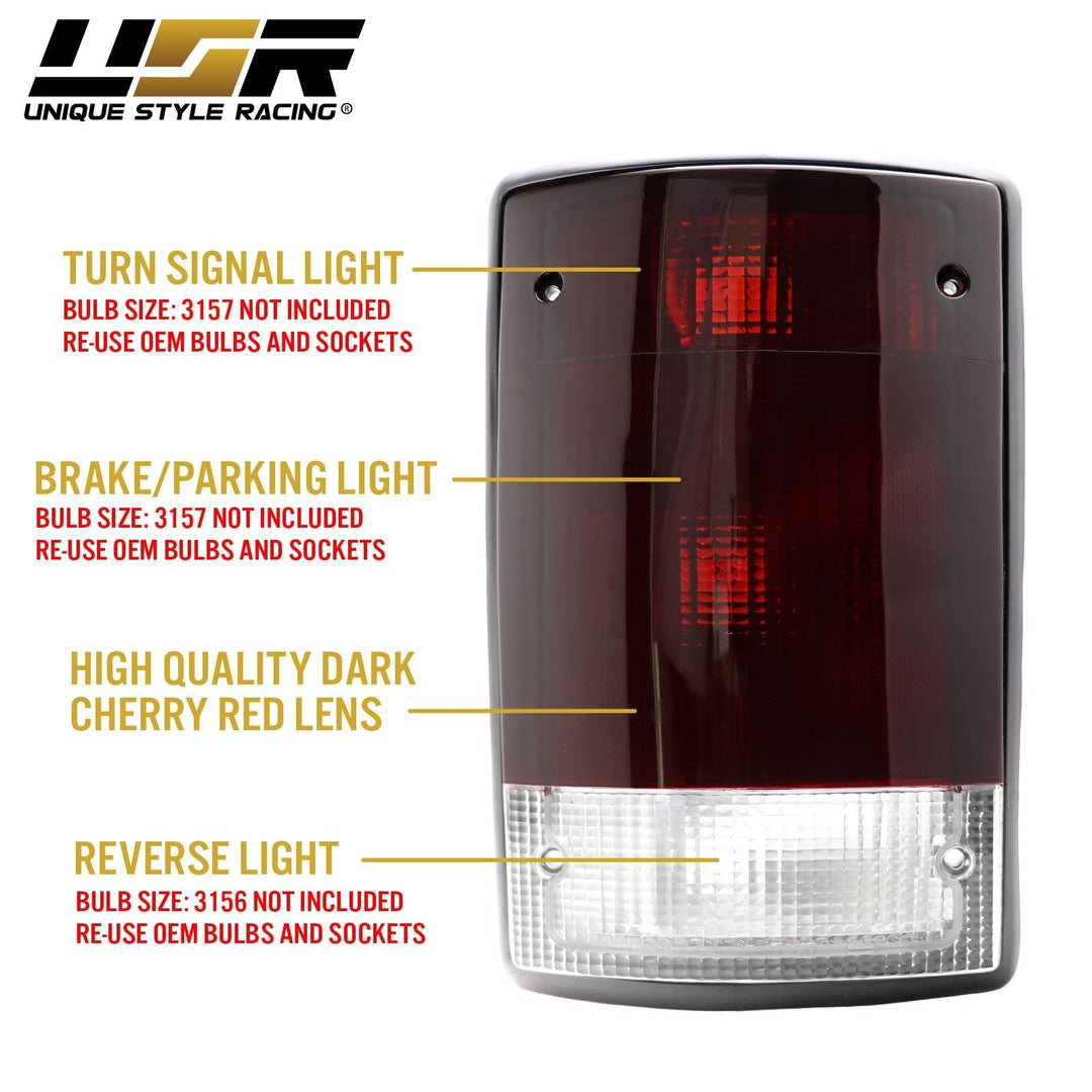 1992 - 2014 Ford Econoline Van E - 150 / E - 250 / E - 350 & 2000 - 2005 Ford Excursion Dark Red Smoke Lens Tail Lights
