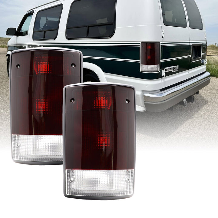 1992-2014 Ford Econoline Van E-150 / E-250 / E-350 & 2000-2005 Ford Excursion Dark Red Smoke Lens Tail Lights